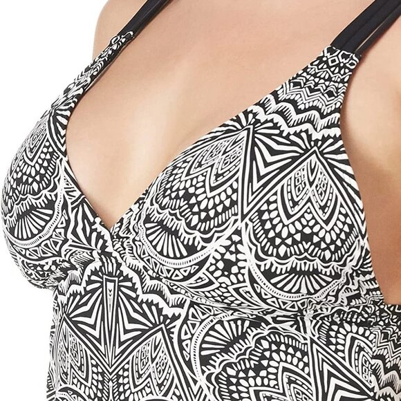 La Blanca Multi Strap Cross Back Tankini Swimsuit Top, B/W, Henna Medallion,  0 - Picture 3 of 6